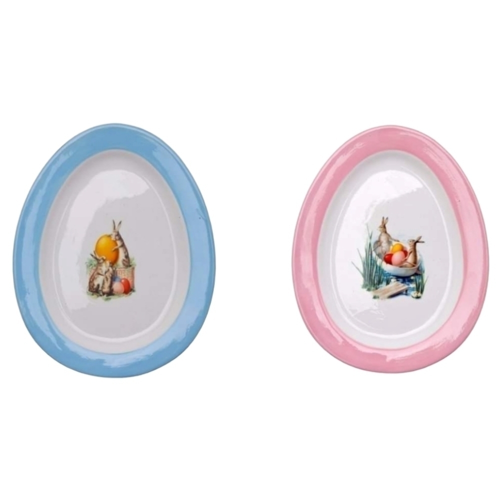Williams Sonoma Ceramic Pink And Blue Easter Plates - Set of 2